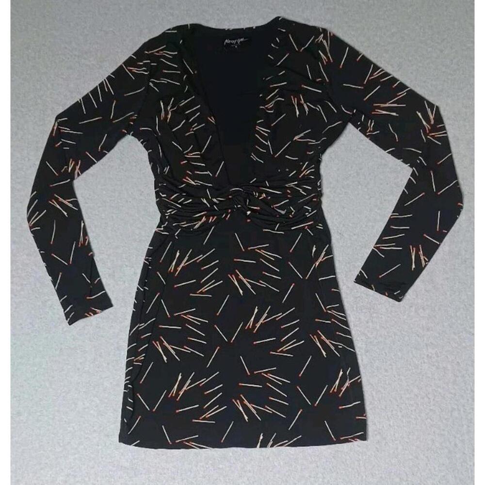 Nasty Gal Mini Dress Womens Size Small Black Long Sleeve Match Stick Design...